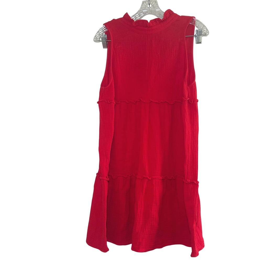Pomander Place Red Gauze Tiered Ruffle Neck Open Back Tie Mini Dress Large
